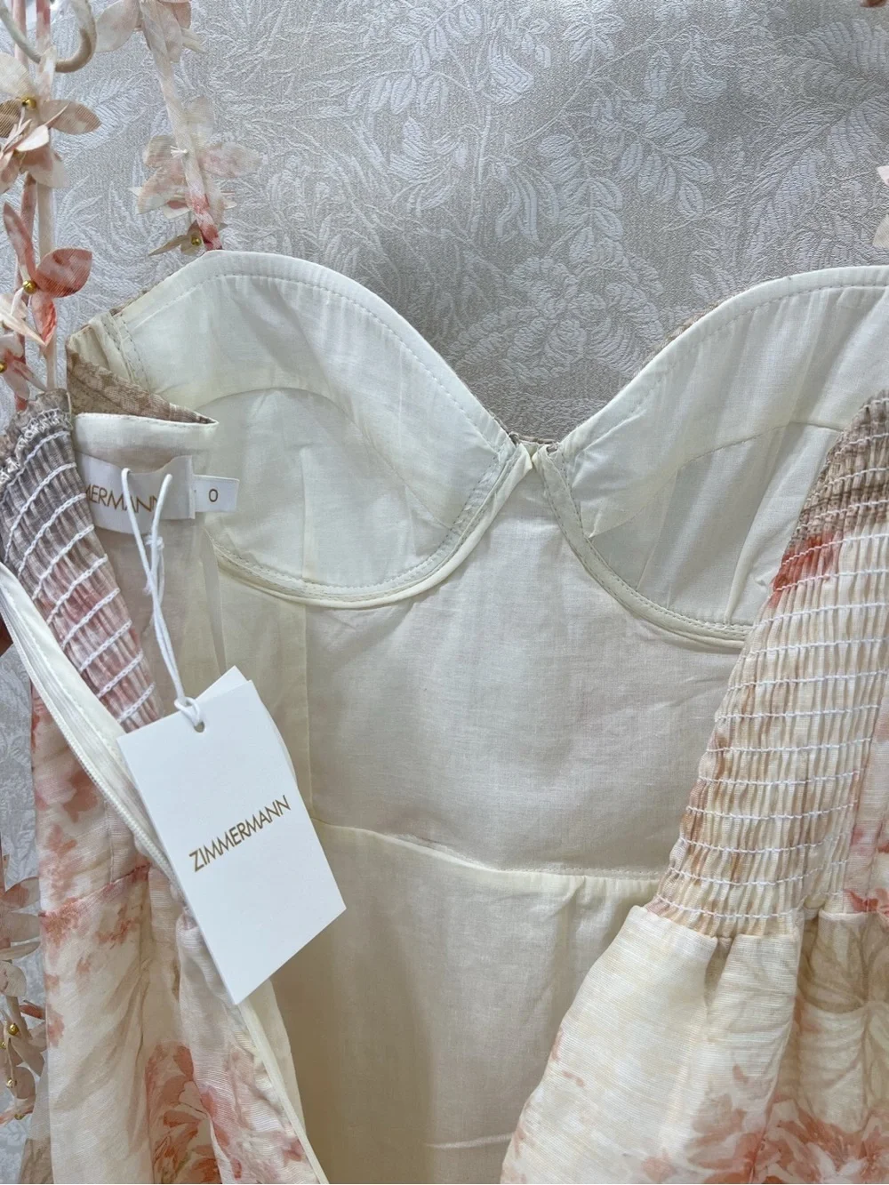 Zimmermann Floral Lace-Trim Slip Dress in Cream and Blush